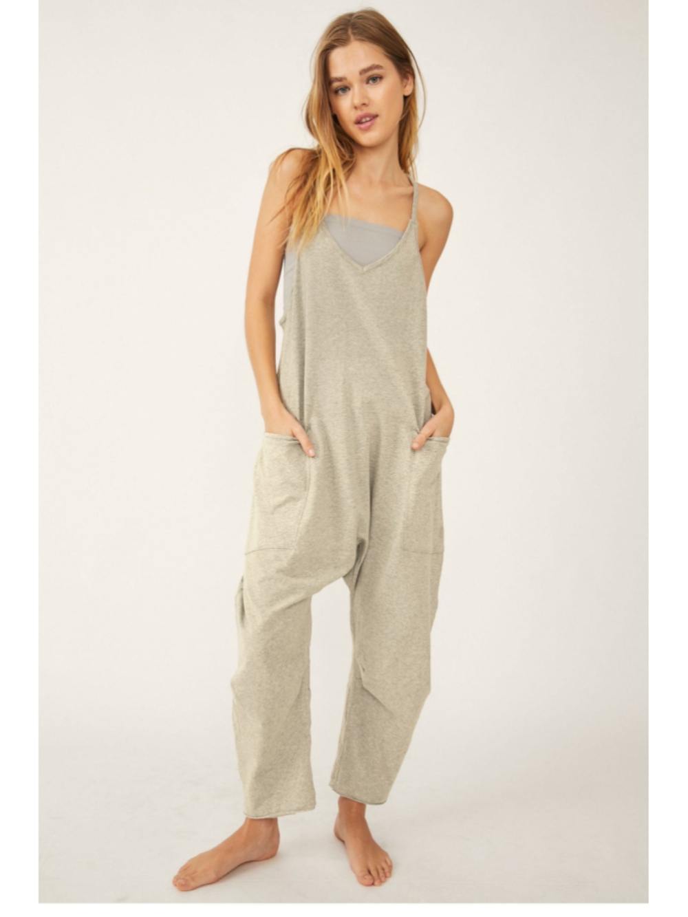 Free People FP Movement Onesie Jumpsuit Size L Oatmeal Heather